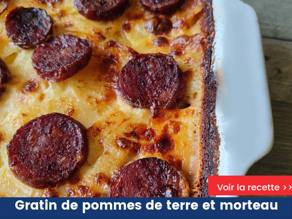 Gratin de pommes de terre, saucisse de morteau et cancoillotte